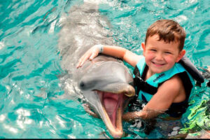 Niño con delfines